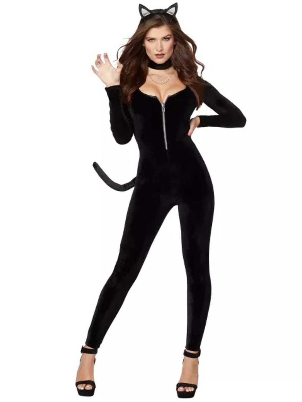Spirit Fierce Feline black one piece velvet jumpsuit cat Halloween costume